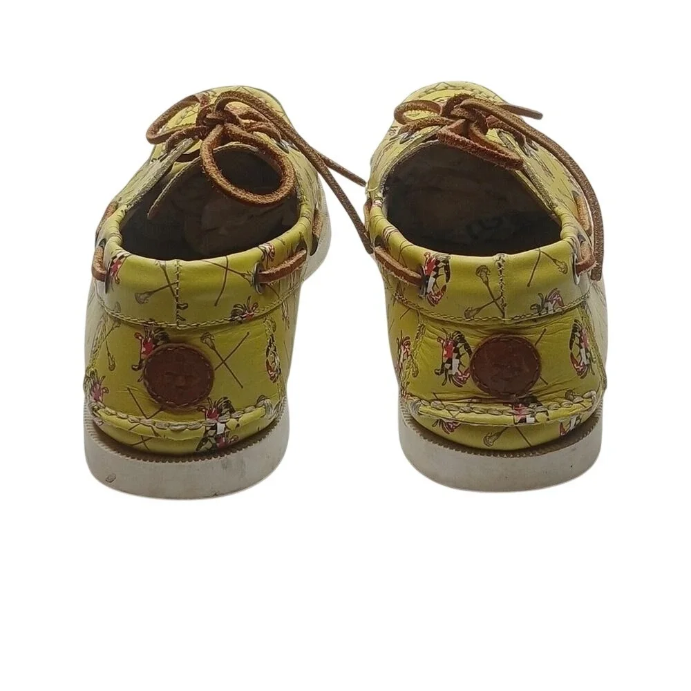 Froats Boat Shoes Mens 6 Yellow Leather Crab Lacrosse Print Nautical Loafers‎